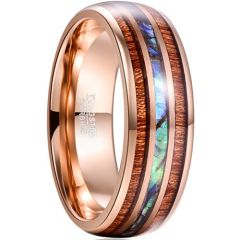(Wholesale)Rose Tungsten Carbide Ring With Abalone Shell & Koa Wood-7281