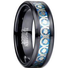 (Wholesale)Black Tungsten Carbide Clover & Horseshoe Ring With Crushed Opal-7282