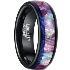(Wholesale)Tungsten Carbide Black Blue Abalone Shell Ring-7284