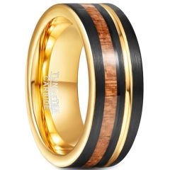 (Wholesale)Tungsten Carbide Black Gold Tone Ring With Wood-7285