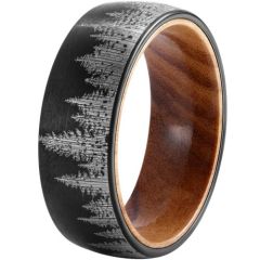 (Wholesale)Black Tungsten Carbide Ring With Wood-7292