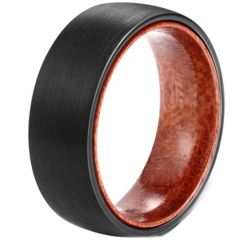 (Wholesale)Black Tungsten Carbide Ring With Koa Wood-7293