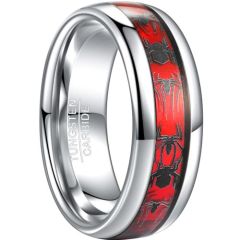 (Wholesale)Tungsten Carbide Black Red Spider Dome Court Ring-7480