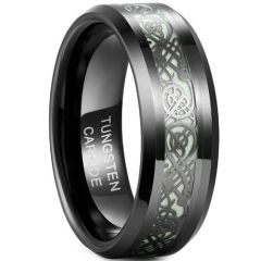 (Wholesale)Black Tungsten Carbide Dragon Beveled Edges Ring-7500