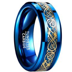(Wholesale)Tungsten Carbide Blue Gold Tone Dragon Ring-7506
