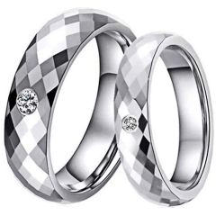 (Wholesale)Tungsten Carbide Faceted Ring With Cubic Zirconia-7614