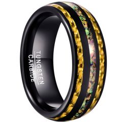 (Wholesale)Black Tungsten Carbide Ring With Carbon Fiber & Crushed Opal-7775