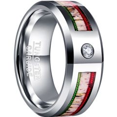 (Wholesale)Tungsten Carbide Wire Deer Antler Ring With Cubic Zirconia-7780