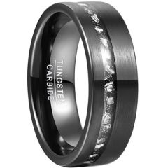 (Wholesale)Black Tungsten Carbide Ring With Meteorite-7803