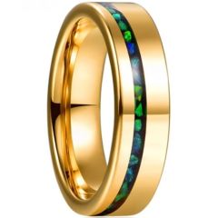 (Wholesale)Gold Tone Tungsten Carbide Green Malachite Ring-7804