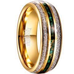 (Wholesale)Gold Tone Tungsten Carbide Ring With Meteorite & Green Gravel-7832
