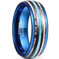 (Wholesale)Blue Tungsten Carbide Deer Antler & Turquoise Ring-7864