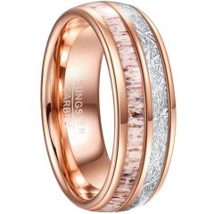(Wholesale)Rose Tungsten Carbide Ring With Deer Antler & Meteorite-7865