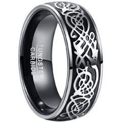 (Wholesale)Tungsten Carbide Black Silver Dragon Ring-7870