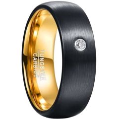 (Wholesale)Tungsten Carbide Black Gold Tone Ring With Cubic Zirconia-7896