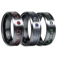 (Wholesale)Black Tungsten Carbide Carbon Fiber Ring With Cubic Zirconia-7899