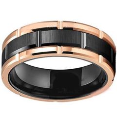 (Wholesale)Tungsten Carbide Black Rose Tire Tread Ring-7945