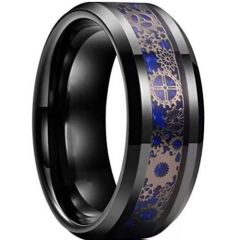 (Wholesale)Black Tungsten Carbide Gears Ring With Carbon Fiber-7949