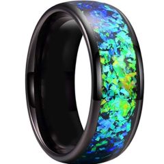 (Wholesale)Black Tungsten Carbide Ring With Crushed Opal-7954