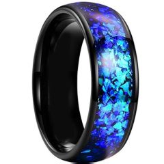 (Wholesale)Black Tungsten Carbide Ring With Crushed Opal-7955