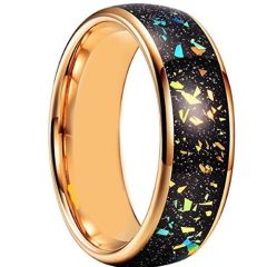 (Wholesale)Gold Tone Tungsten Carbide Dome Court Ring With Meteorite-7956
