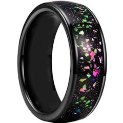 (Wholesale)Black Tungsten Carbide Dome Court Ring With Meteorite-7957