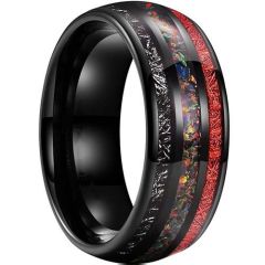 (Wholesale)Black Tungsten Carbide Ring With Crushed Opal & Meteorite-7961