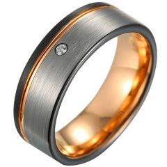 (Wholesale)Tungsten Carbide Black Rose Silver Ring With Cubic Zirconia-8082
