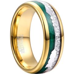 (Wholesale)Gold Tone Tungsten Carbide Arrow Ring With Meteorite & Green Agate-8089