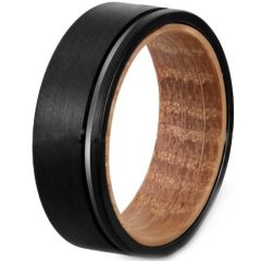(Wholesale)Black Tungsten Carbide Ring With Koa Wood-8101
