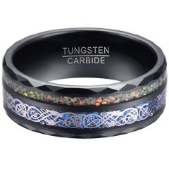 (Wholesale)Black Tungsten Carbide Faceted Dragon Ring With Crushed Opal-8102