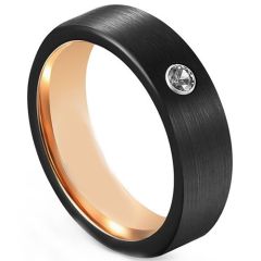 (Wholesale)Tungsten Carbide Black Rose Ring With Cubic Zirconia-8106