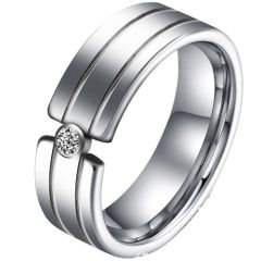 (Wholesale)Tungsten Carbide Double Grooves Ring With Cubic Zirconia-8131