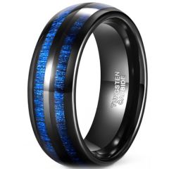 (Wholesale)Black Tungsten Carbide Ring With Carbon Fiber-8165