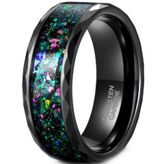 (Wholesale)Black Tungsten Carbide Faceted Ring With Crushed Opal-8208