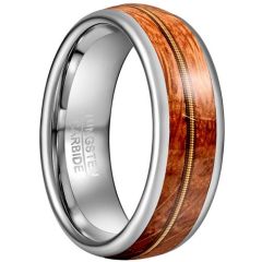 (Wholesale)Tungsten Carbide Rose Silver Wire Ring With Koa Wood-8276
