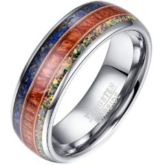 (Wholesale)Tungsten Carbide Lapis Lazuli Koa Wood Crushed Opal Wire Ring-8278