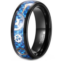 (Wholesale)Black Tungsten Carbide Gears Ring With Carbon Fiber-8289