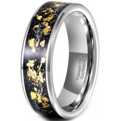 (Wholesale)Tungsten Carbide Meteorite Gold Foil Ring-8301