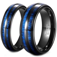 (Wholesale)Black Tungsten Carbide Ring With Carbon Fiber-8444