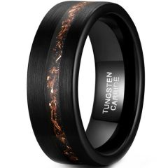 (Wholesale)Black Tungsten Carbide Ring With Copper Foil & Meteorite-8445