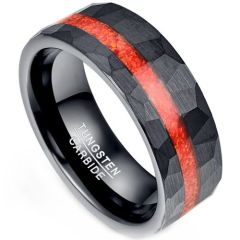 (Wholesale)Black Tungsten Carbide Faceted Ring With Crushed Opal-8482