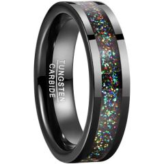 (Wholesale)Black Tungsten Carbide Ring With Meteorite-8640