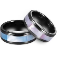 (Wholesale)Black Tungsten Carbide Abalone Shell Ring-8694