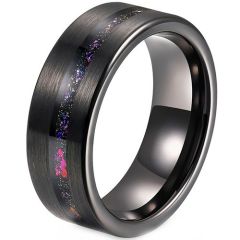 (Wholesale)Black Tungsten Carbide Ring With Crushed OpaL-8747