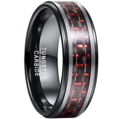 (Wholesale)Tungsten Carbide Black Silver Ring With Carbon Fiber-8858
