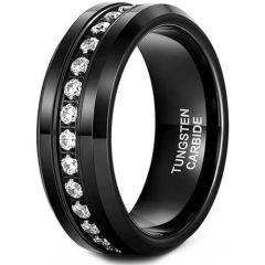 (Wholesale)Black Tungsten Carbide Ring With Cubic Zirconia-8862