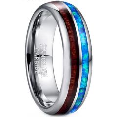 (Wholesale)Tungsten Carbide Ring With Crushed Opal & Koa Wood-8871
