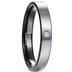 (Wholesale)Tungsten Carbide Black Silver Ring With Cubic Zirconia-8872