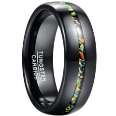 (Wholesale)Black Tungsten Carbide Dome Court Ring With Crushed Opal-8879